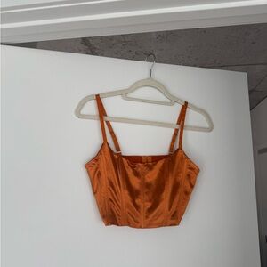 Burnt Orange Satin Corset Crop Top